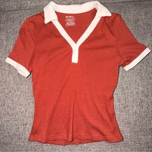 OGL Move Contrast Collared Waist Length Burnt Orange T Shirt Size Medium